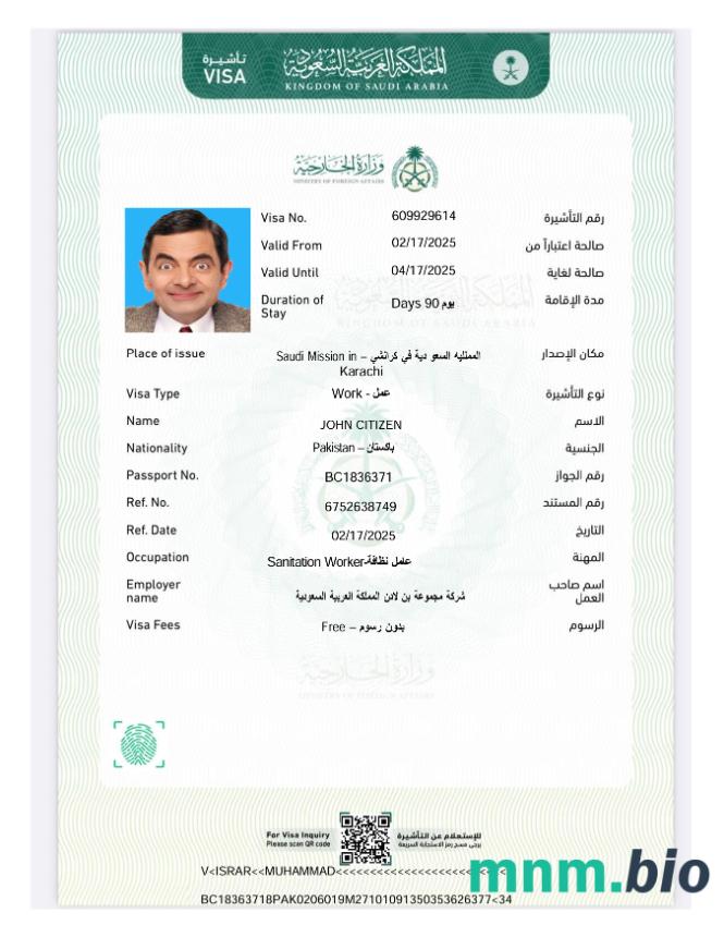 Szablon e-visa do Arabii Saudyjskiej w wersji 4